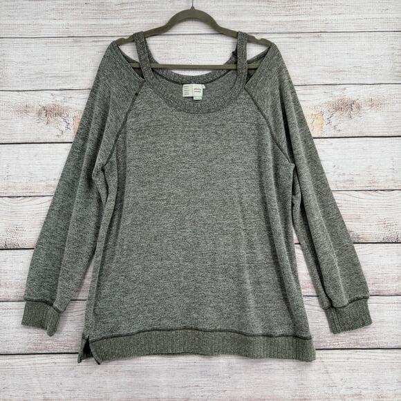Saturday Sunday Anthropologie Cold Shoulder Sweater Womens XL Heathered Gray - Picture 1 of 13